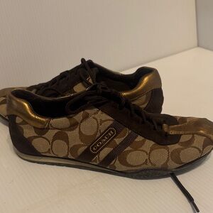 Coach Tan and Gold Patterned Sneakers